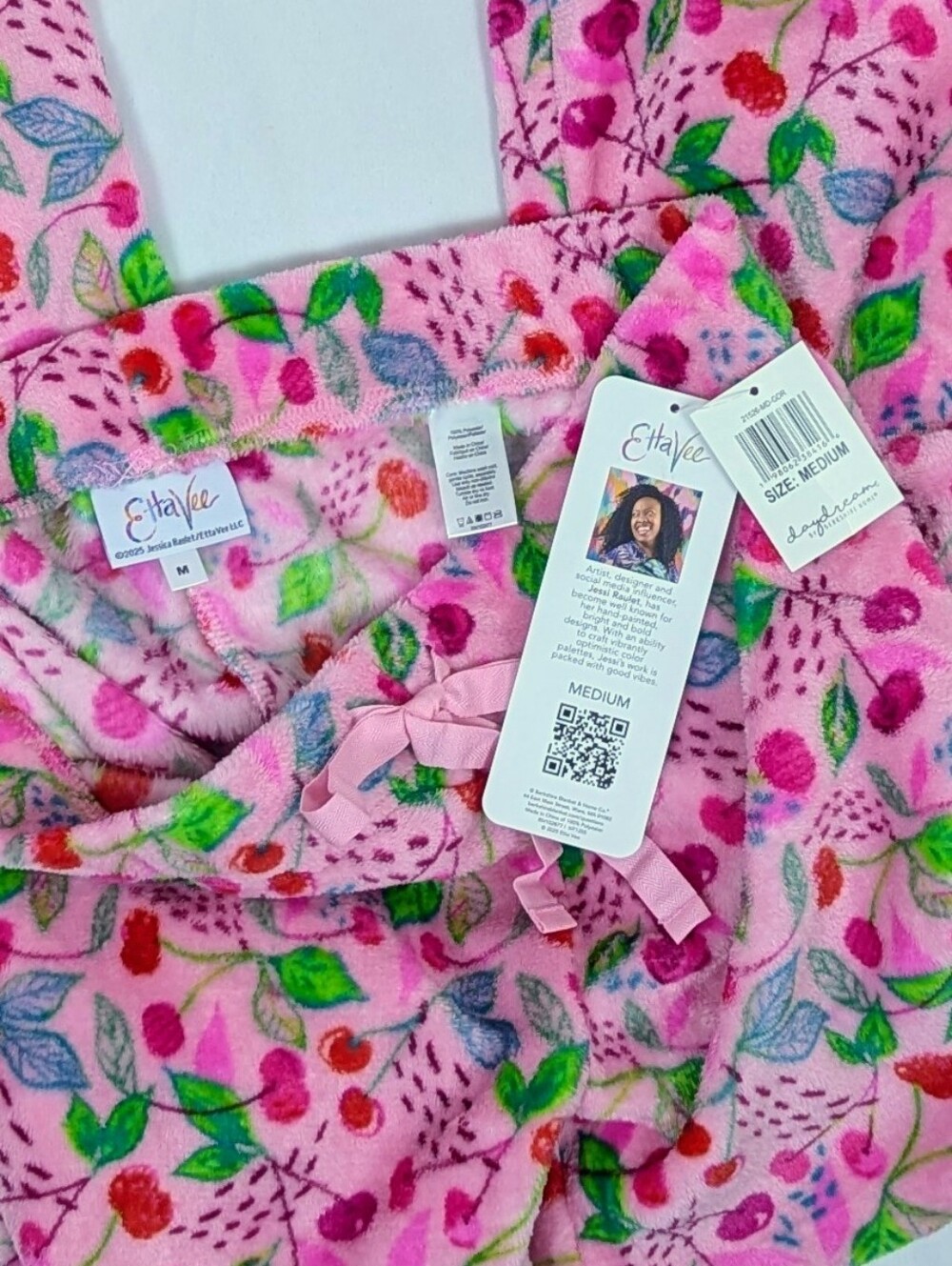 Berkshire Daydream Etta Vee Fleece Lounge Pant Cherries Print Vibrant Pink M NWT - Picture 9 of 9